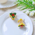 Mini yellow mistletoe hair clips set for toddlers with green leaves and red berries - Christmas Leaf Style