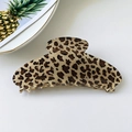 Large leopard print hair claw clip with glossy finish and secure grip for women - Light Yellow Small Leopard (Ingot Shape)