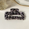 Rectangle hollow hair claw clip featuring stylish purple leopard print and brown teeth - Purple Large Leopard (Medium Rectangle)