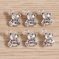 Set of 6 vintage silver bear charms with bows for DIY jewelry making and crafting - Bear Pendant / 15 Pcs Pack / Antique Silver