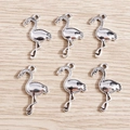 Set of six silver flamingo pendants with textured feather details and loops for jewelry - Flamingo / 20 Pieces Set / Antique Silver