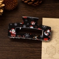 Pince à cheveux rectangulaire noire de Noël avec motifs de Père Noël et bonshommes - 10.3 Fond Noir Père Noël & Bonhomme de Neige