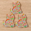 Ciondoli a gatto in acrilico trasparente con motivi colorati per creazione gioielli - Fiore