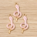 Pink enamel snake charms with gold plated edges for DIY jewelry making and pendants - Pink