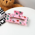 Pince à cheveux rectangulaire rose avec motifs festifs de sapins de Noël et baies - 8.3 Fond Rose Sapin de Noël