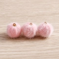 Three soft pink plush pom poms with golden metal rings for DIY jewelry making - 10 Pieces/Pack / Pink