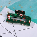 Pince à cheveux rectangulaire vert foncé avec motifs festifs du Père Noël et des sapins - 8.3 Fond Vert Foncé Père Noël