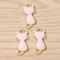 Pendentifs chat en émail rose avec bords dorés et anneaux pour bijoux DIY - Lot de 10 / Rose