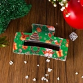 Pince à cheveux rectangulaire verte avec motifs de sapin et bonhomme de Noël - 8.3 Fond Vert Cadeau & Sapin & Bonhomme de Neige