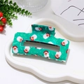 Pince à cheveux rectangulaire verte avec motifs de Père Noël et de flocons de neige - 8.3 Fond Vert Clair Tête Père Noël