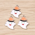 Halloween ghost pendants with witch hats for DIY jewelry making and craft charms - 10 Pieces Pack / Silver