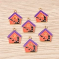 Halloween castle charms set in orange and purple alloy for DIY jewelry making - Castle / 10 Pieces Pack