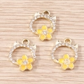 Gold cat ear pendants with crystal rhinestones and yellow enamel flower charms - 10 Pieces Pack / Yellow