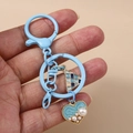 Blue heart keychain with pearls and checkered triangle charm for women backpack - Blue Heart
