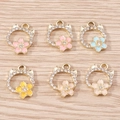 Charming cat-ear cherry blossom pendants with rhinestones in various pastel colors - 10 Pieces Pack / Multicolor