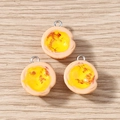 Detailed macro view of three miniature egg tart resin charms for DIY jewelry making crafts - Egg Tart / 10 Pieces Pack