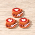 Three-piece set of coffee cup pendants with heart latte art and metal rings - 10 Pieces Pack / Coffee (Heart Style)