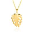 Detail of a gold Monstera leaf pendant on a delicate cable chain with high-quality finish - Necklace Set / Gold