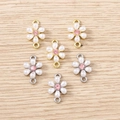 Exquisite pearl flower jewelry connectors with pink rhinestone in gold and silver plating - Mixed Artificial Pearl Flower