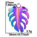 Macro view of rainbow PVD stainless steel leaf pendant showing 27x18mm dimensions - Pendant Only / Rainbow