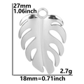 Polished stainless steel monstera leaf pendant with precise 27mm height measurement detail - Pendant Only / Steel