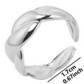 Silver-toned twisted rope open ring for couples with adjustable 1.7cm inner diameter - Silver
