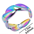 Iridescent twisted stainless steel open ring with adjustable rainbow metal finish - Rainbow