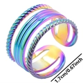 Macro detail of multi-layer rainbow stainless steel ring showing 1.7cm inner diameter - Rainbow