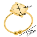 Adjustable golden stainless steel ring with faceted band and beaded round disc top - Gold