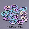 Macro shot of 14x11mm rainbow stainless steel peace sign charms for DIY jewelry making - Colorful
