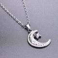 Macro shot of silver crescent moon and star pendant necklace in stainless steel - Pendant Necklace / Steel