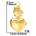 Dimensions détaillées du pendentif cœur plaqué or 18k avec motif de flamme religieuse - Pendentif Uniquement / Doré