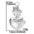 Dimensions détaillées du pendentif cœur en argent avec couronne et épines en acier - Pendentif Uniquement / Couleur Acier