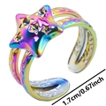 Detail shot showing 1.7cm diameter of a rainbow star ring with sparkling crystals - Rainbow