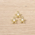 Golden star charms with central white pearl and rhinestones for DIY jewelry making - Gold Artificial Pearl Star / 5 Pieces
