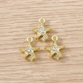 Three gold starfish pendant charms with inlaid rhinestones for DIY jewelry making - Gold Double Rhinestone Star / 5 Pieces