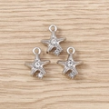 Sparkling silver starfish pendant set with clear rhinestones for DIY jewelry making - Silver Double Rhinestone Star / 5 Pieces