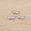 Set of three silver star charms with rhinestones and central pearls for jewelry making - Silver Double Star Connector / 5 Pieces