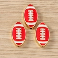 Set of three American football enamel alloy charms for DIY sports themed jewelry making - 10 Pieces Pack / Red & White