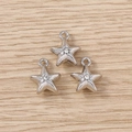 Three silver pentagram charms with clear rhinestones for DIY jewelry making - Silver Engraved Star / 5 Pieces