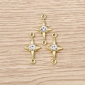 Golden cross star charms with sparkling rhinestone centers for DIY jewelry making - Gold Four-pointed Star Connector / 5 Pieces