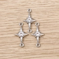 Bright silver star-shaped connector with rhinestone for DIY jewelry making - Silver Four-pointed Star Connector / 5 Pieces