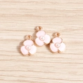 Pink enamel flower charms with white pearl center and gold metal plating for DIY jewelry - Pink