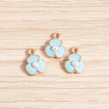 Blue flower charm pendants with center pearl and gold metal trim for DIY jewelry making - Blue