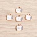 Set of 5 enamel coffee cup smile face pendants with rose gold alloy plating for DIY crafts - White