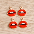 Set van 4 rode lippen bedeltjes van emaille voor DIY sieraden en halskettingen - Rood