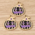Set of 3 alloy pumpkin charms with purple witch hats for DIY Halloween jewelry making - 10 Pieces Pack / Black Purple