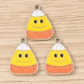 Three pieces of candy corn enamel pendants with smiley faces for DIY jewelry making - Candy Corn Shape / Large, ai-10 Pieces/Pack / Silver