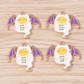 Halloween cat ghost enamel charms with purple bat wings for DIY jewelry making - 10 Pieces Pack / White