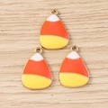 Detail of three enamel candy corn charms with gold alloy frame for DIY jewelry making - Candy Corn Shape / Small, ai-10 Pieces/Pack / Gold